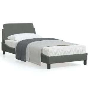 Estructura de cama con cabecero de tela gris oscuro 90x190 cm D