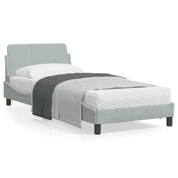 Estrutura da cama com cabeceira de veludo cinza claro 90x190 cm D