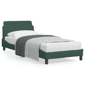 Estructura cama con cabecero terciopelo verde oscuro 90x190 cm D