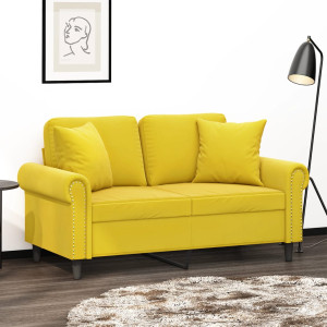 Sofá de 2 lugares com almofadas de veludo amarelo 120 cm D