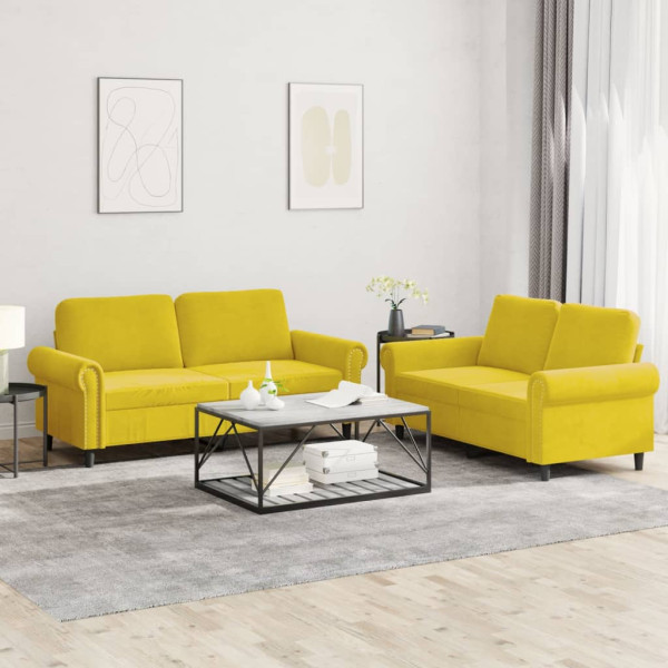 Conjunto de sofás com almofadas 2 peças veludo amarelo D