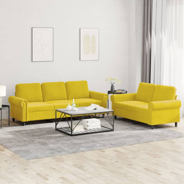 Conjunto de sofás com almofadas 2 peças veludo amarelo D