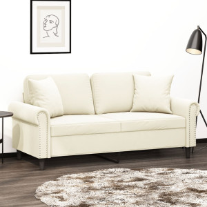 Sofá de 2 plazas con cojines terciopelo color crema 140 cm D