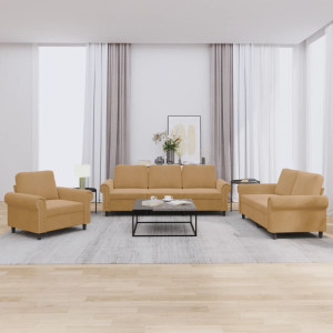 Conjunto de sofás com almofadas 3 peças veludo marrom D