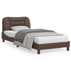 Estructura de cama con cabecero cuero sintético marrón 80x200cm D