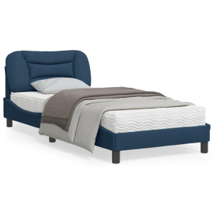 Estructura de cama con cabecero de tela azul 90x200 cm D