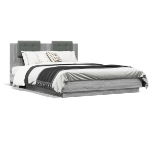 Estructura de cama cabecero luces LED gris Sonoma 120x200 cm D