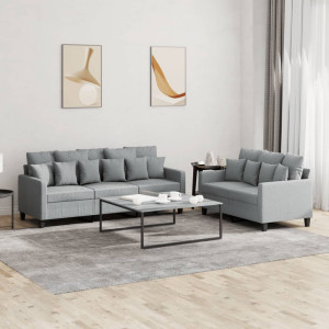 Conjunto de sofás com almofadas 2 peças de tecido cinza claro D