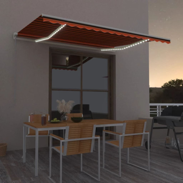 Toldo retráctil manual con LED naranja y marrón 400x300 cm D