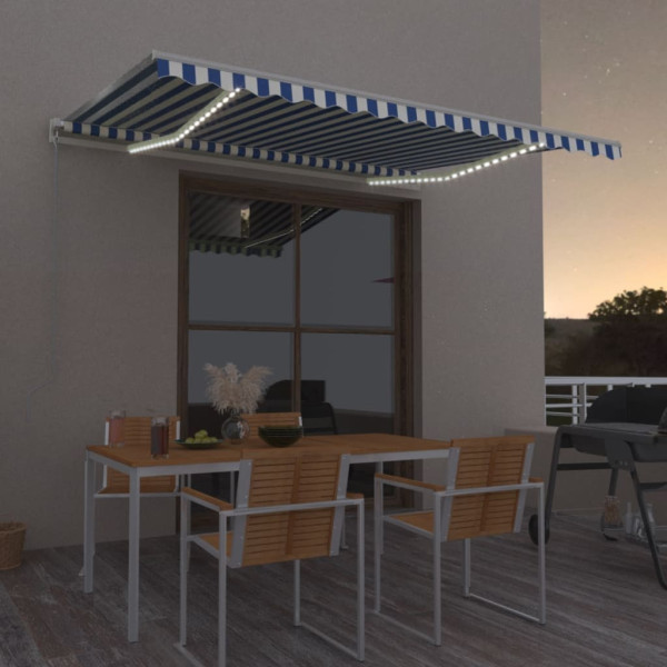 Toldo retrátil manual com LED azul e branco 400x300 cm D