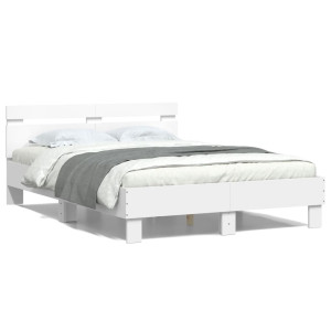 Estructura de cama con cabecero y luces LED blanco 120x190 cm D