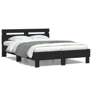 Estructura de cama con cabecero y luces LED negro 120x190 cm D