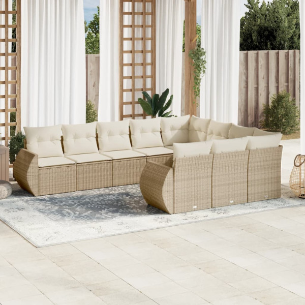 Conjunto de sofás jardim com almofadas beige 10 pcs ratão sintético D