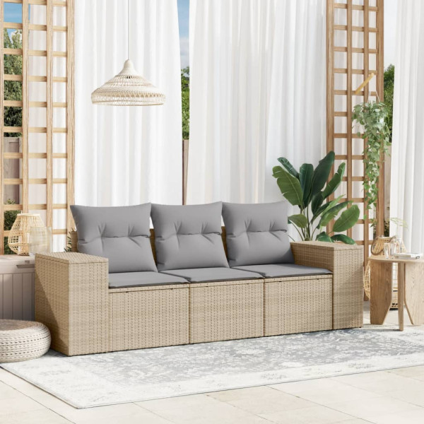 Conjunto de sofás de jardim com almofadas beige 3 pcs ratão PE D