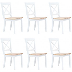 Sillas de comedor 6 uds madera maciza de caucho blanco y madera D