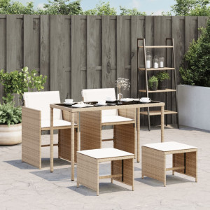 Set comedor de jardín 5 pzas con cojines ratán sintético beige D