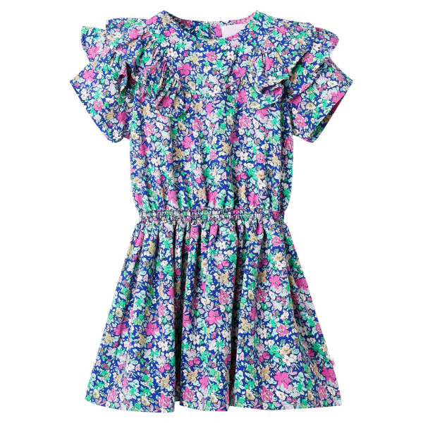 Vestido de manga infantil com rodas azul cobalto 128 D