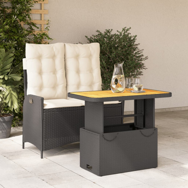 Set comedor de jardín 2 pzas con cojines ratán sintético negro D