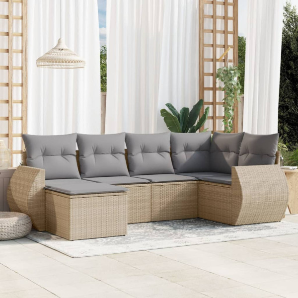 Conjunto de sofás jardim com almofadas 6 pcs ratão sintético beige D