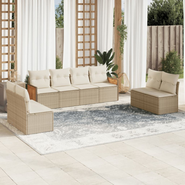 Conjunto de sofás de jardim com almofadas beige 8 pcs ratão PE D