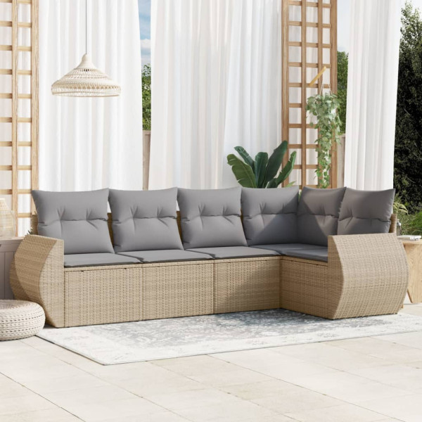 Conjunto de sofás jardim com almofadas 5 pcs ratão sintético beige D