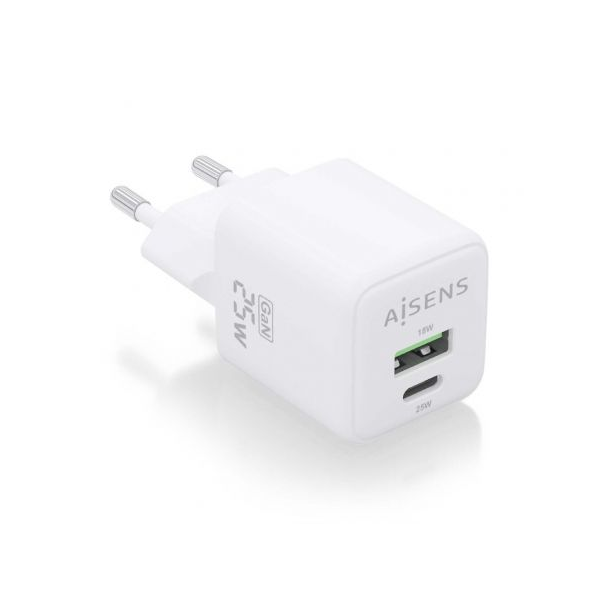 Carregador gan de parede aisens asch-25w2p014-w/ 1xusb tipo-c/ 1xusb/ 25w D