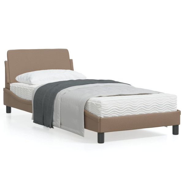 Estructura de cama cabecero cuero sintético capuchino 90x200 cm D