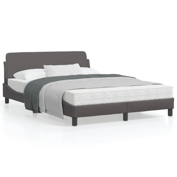 Estrutura de cama com cabeceira de couro sintético cinza 140x190 cm D