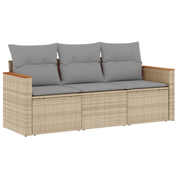 Set sofás jardín 3 pzas y cojines ratán sintético beige mezcla D