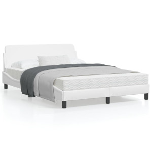 Estructura de cama cabecero cuero sintético blanco 140x190 cm D