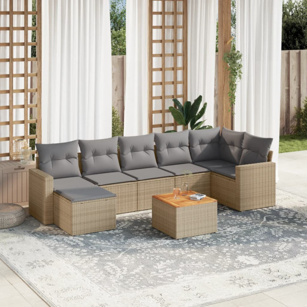 Conjunto de sofás de jardim com almofadas beige 8 pcs ratão PE D