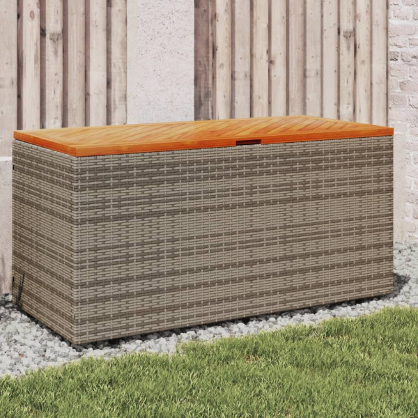 Caja de almacenaje jardín madera acacia ratán gris 110x50x54 cm D