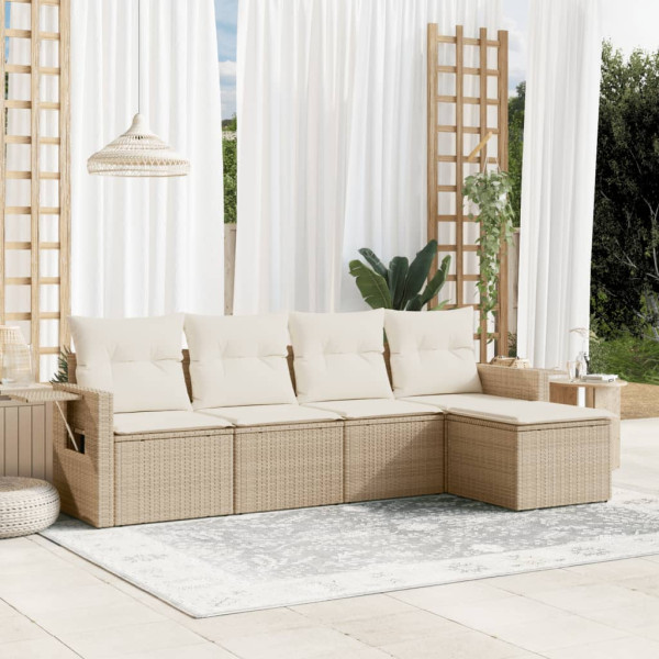 Conjunto de sofás jardim com almofadas 5 pcs ratão sintético beige D