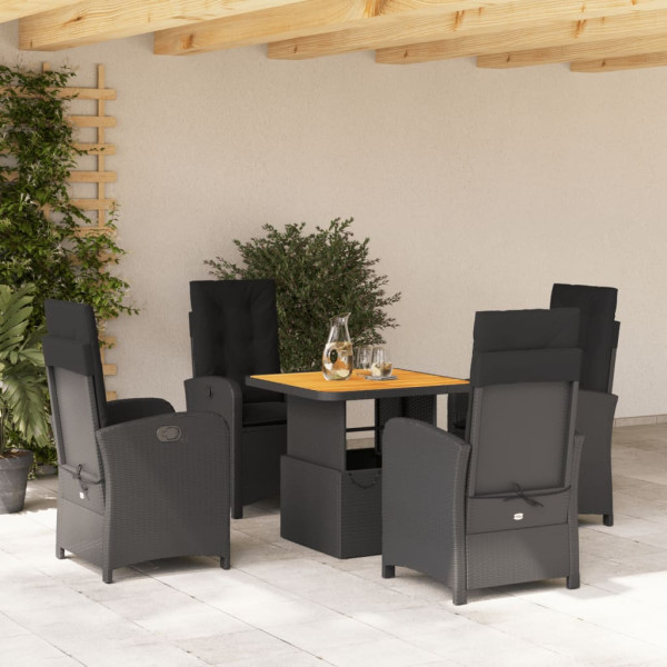 Set de muebles jardín 5 pzas con cojines ratán sintético negro D