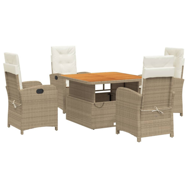 Set comedor de jardín 5 pzas con cojines ratán sintético beige D