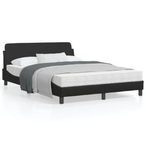 Estructura de cama con cabecero cuero sintético negro 140x190cm D