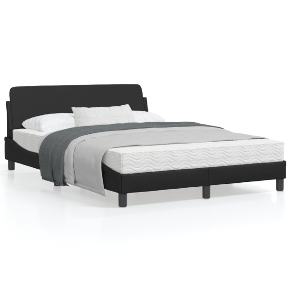 Estrutura de cama com cabeceira de couro sintético preto 140x190cm D