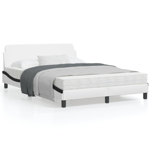 Estrutura de cama com cabeçote de couro sintético branco e preto D