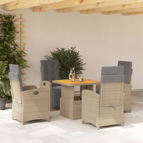 Set Jardim de jantar 5 pessoas com almofadas ratão sintético beige D