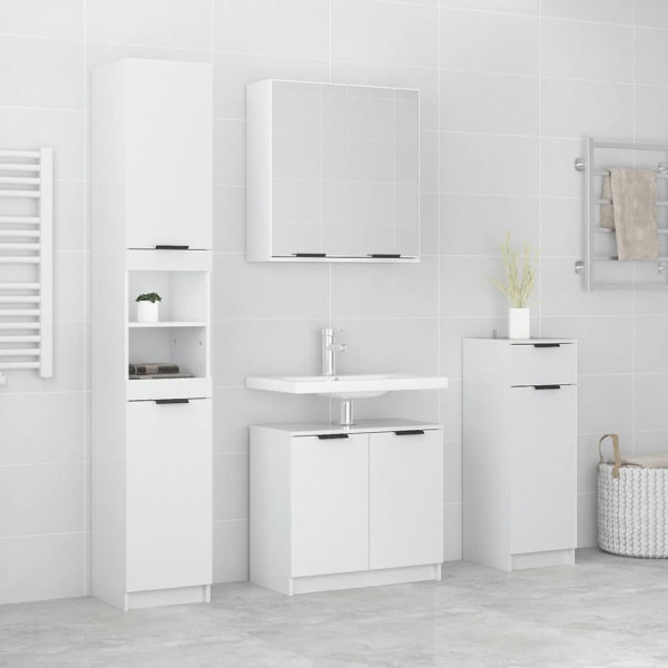 Set muebles de baño 4 piezas madera contrachapada blanco brillo D