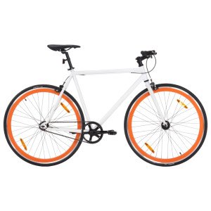 Bicicleta de piñão fixo branco e laranja 700c 59 cm D