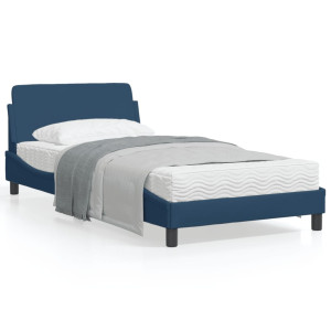 Estructura de cama con cabecero de tela azul 100x200 cm D