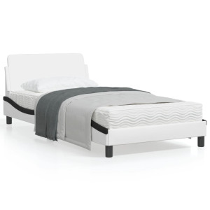 Estructura de cama con cabecero cuero sintético blanco y negro D