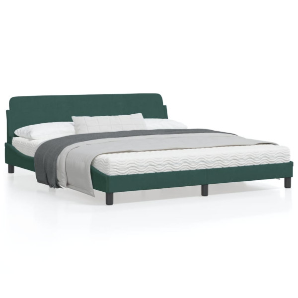 Estrutura da cama com cabeceira de veludo verde escuro 180x200 cm D