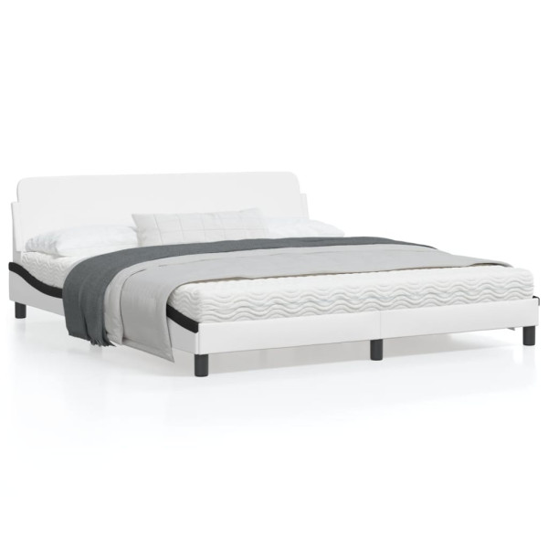 Estructura de cama con cabecero cuero sintético blanco y negro D