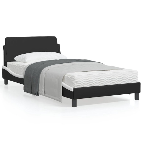 Estrutura de cama de couro sintético preto e branco D