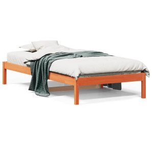 Sofá cama de madera maciza de pino marrón cera 90x190 cm D