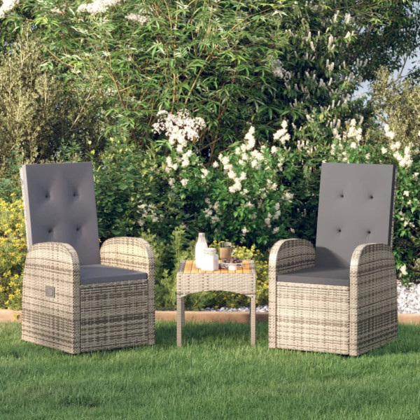 Sillones de jardín reclinables con cojines 2 uds ratán PE gris D