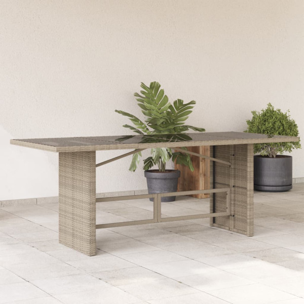 Mesa de jardim superfície vidro ratão PE cinza claro 190x80x74 cm D