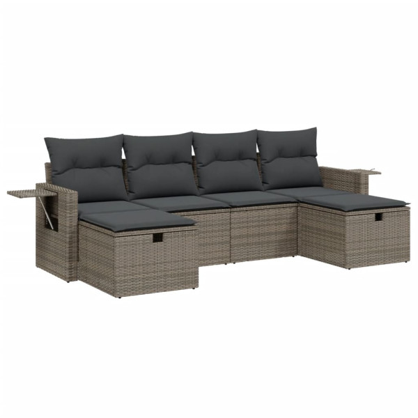 Set de muebles de jardín 6 pzas y cojines ratán sintético gris D